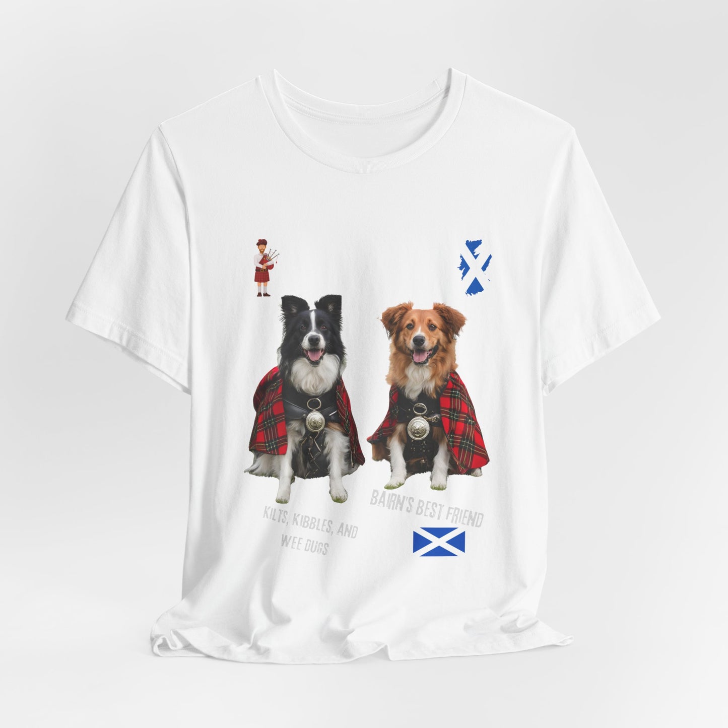 Clan of the Wee Dug dark grey heather tee detail, Bella+Canvas 3001 ring-spun cotton dog lover gift