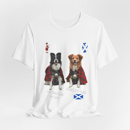 Clan of the Wee Dug dark grey heather tee detail, Bella+Canvas 3001 ring-spun cotton dog lover gift