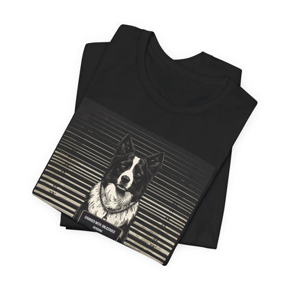 Flat lay of the Border Collie True Crime Night Shift t-shirt, black