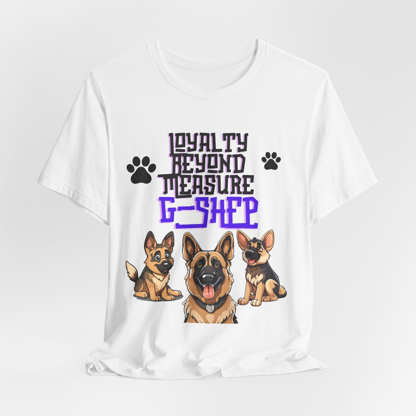 Loyalty Beyond Measure German Shepherd t-shirt in White, hanging front view