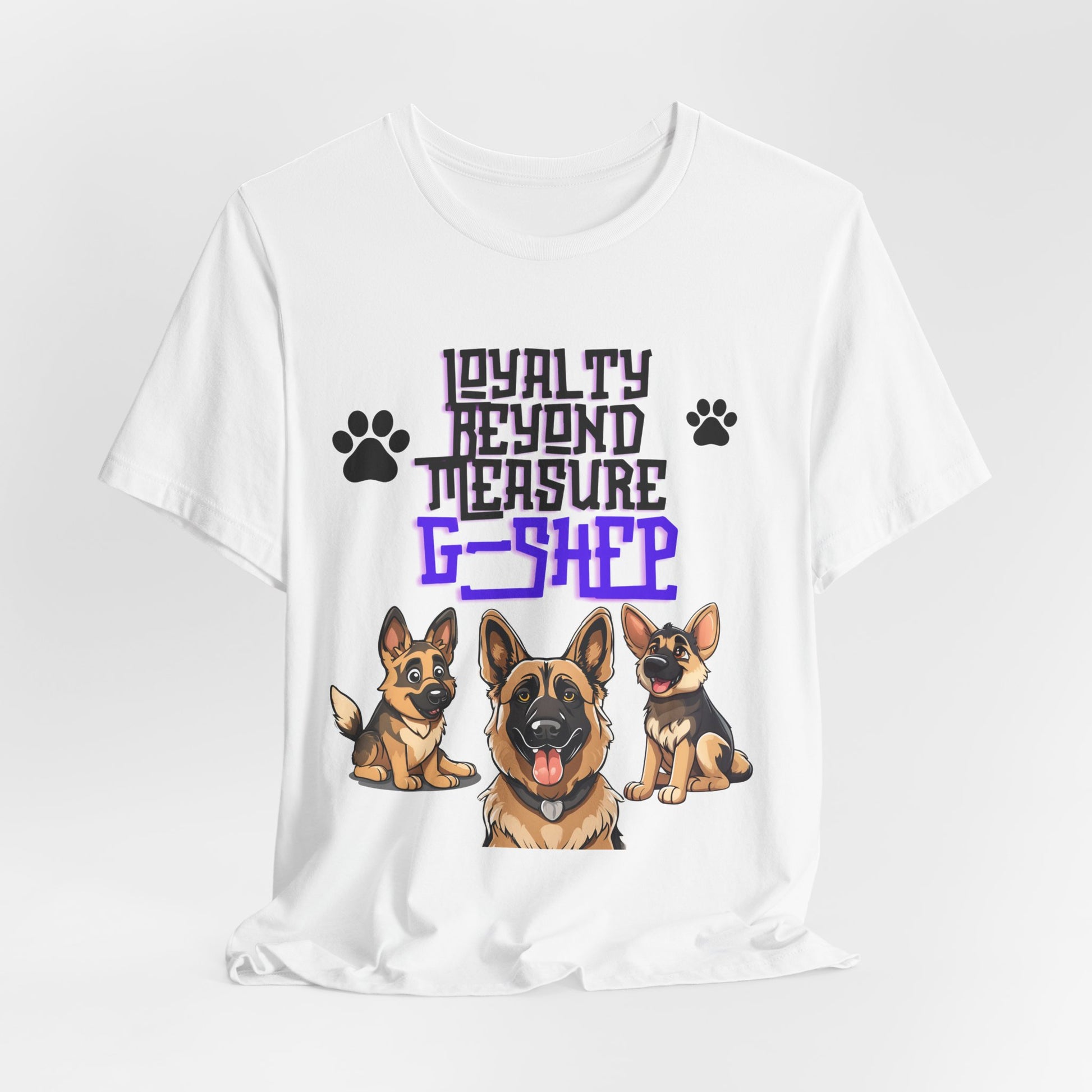 Loyalty Beyond Measure German Shepherd t-shirt in White, hanging front view