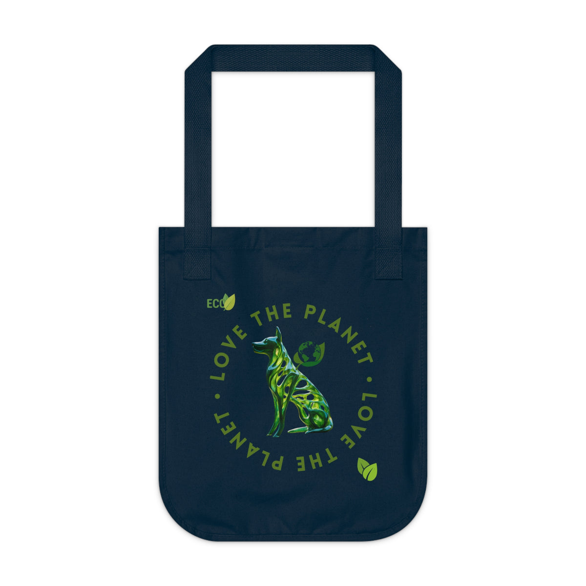 Dog eco-conscious canvas tote bag in natural colourway — front view on white background