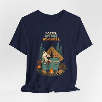 Pug camping tee folded flat lay