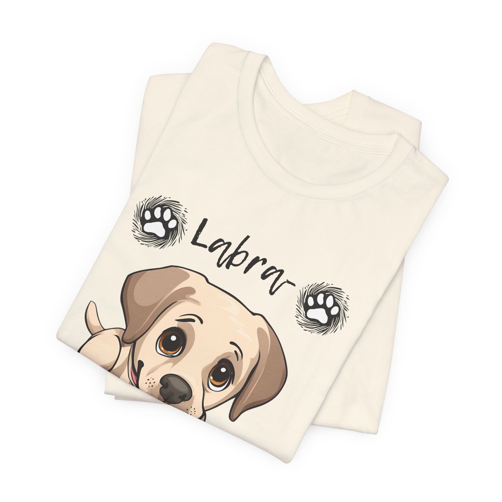 Labra-DORABLE Labrador puppy t-shirt in Natural, folded view showing Labrador puppy print