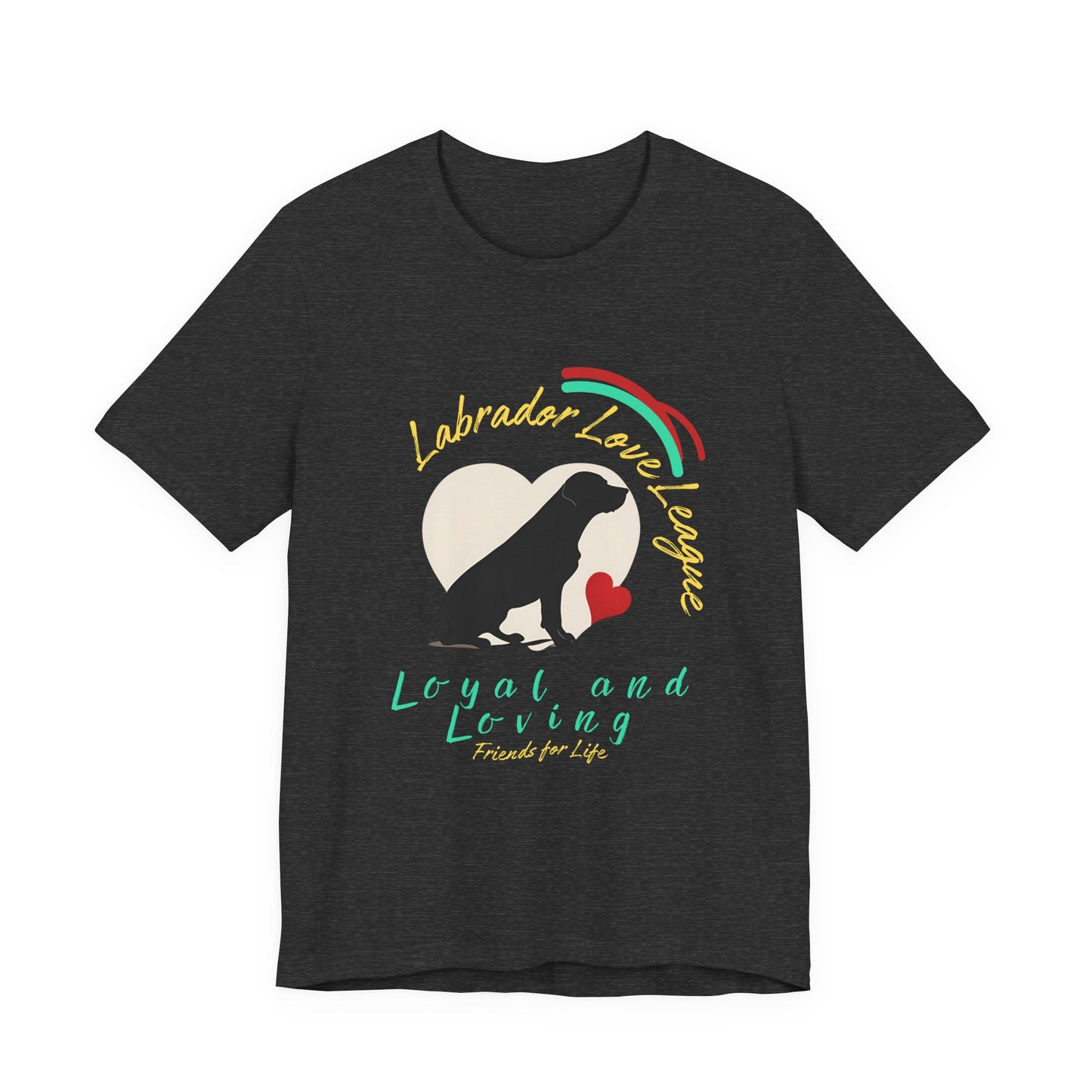 Labrador Love League t-shirt in Dark Grey Heather — Lab silhouette graphic tee, front view