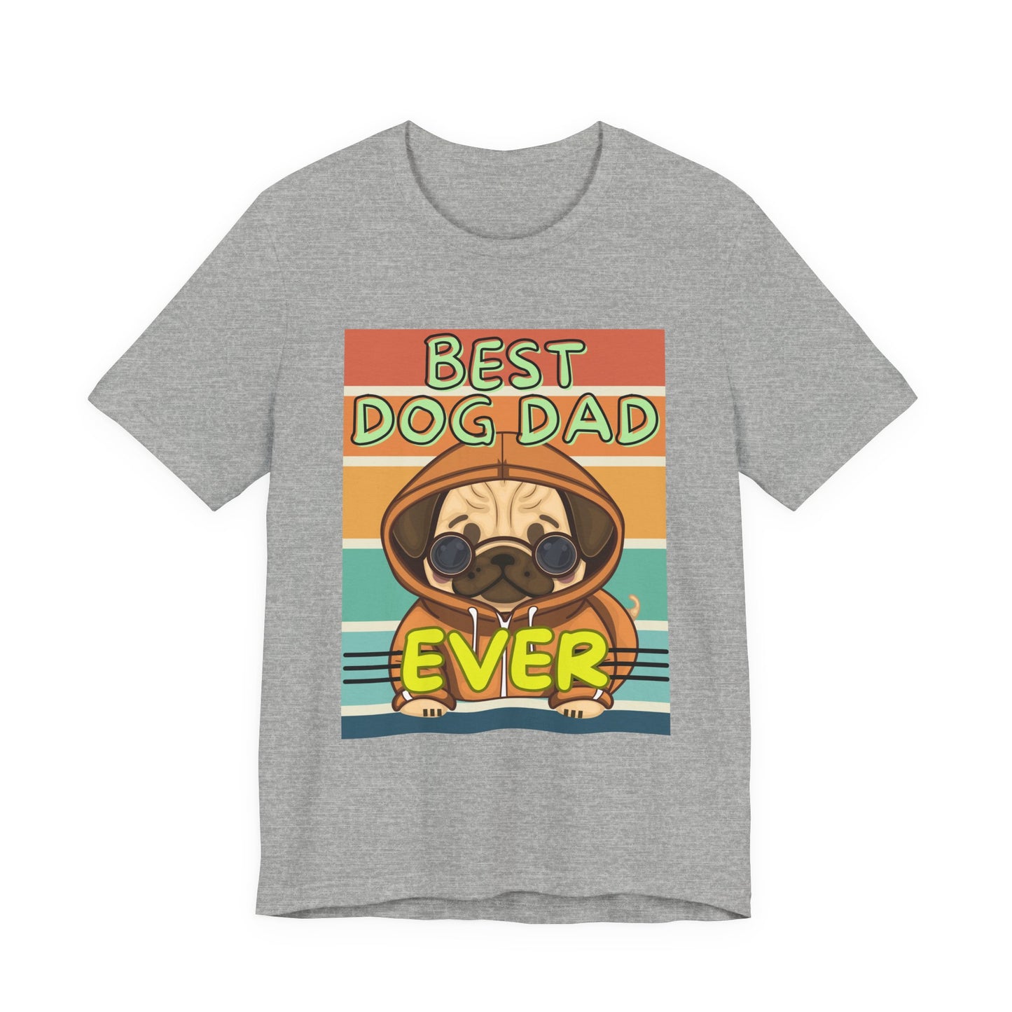 Best Dog Dad Ever T-Shirt in Athletic Heather grey — retro pug dog dad design