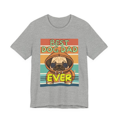 Best Dog Dad Ever T-Shirt in Athletic Heather grey — retro pug dog dad design