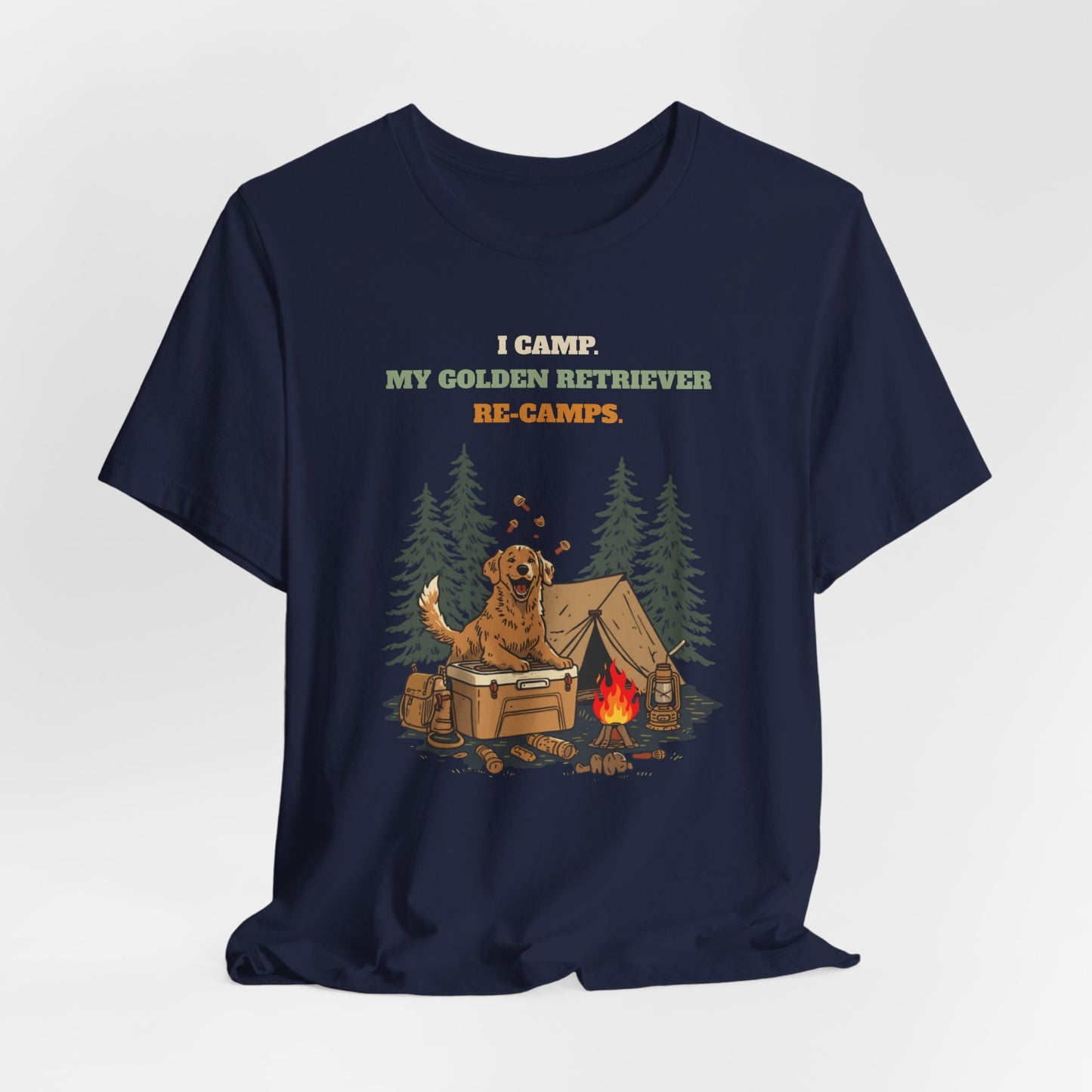 Golden Retriever camping tee full design view