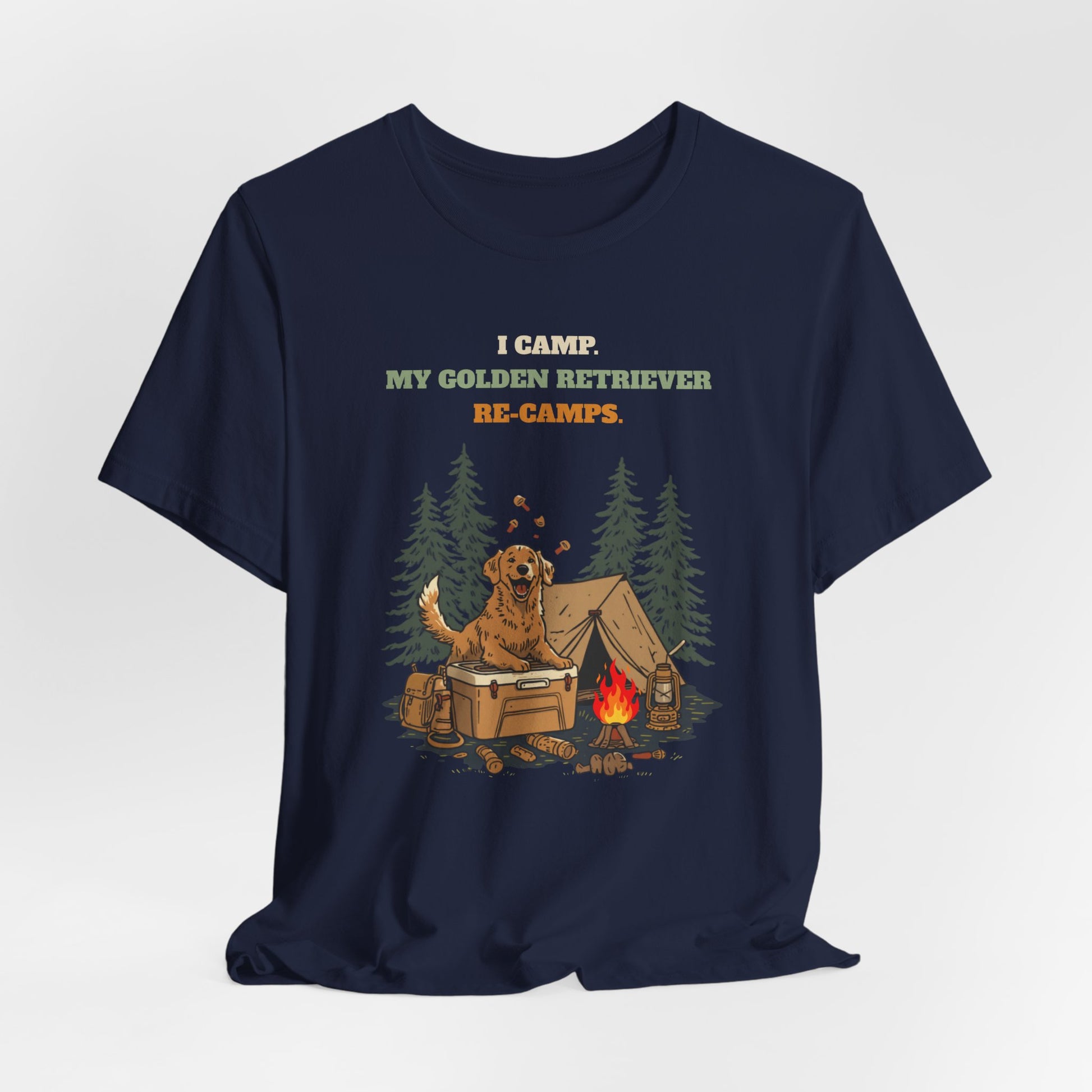 Golden Retriever camping tee full design view