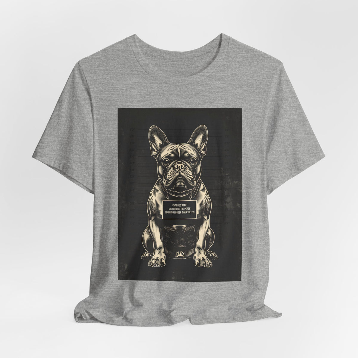 French Bulldog True Crime Night Shift t-shirt, black heather, back view