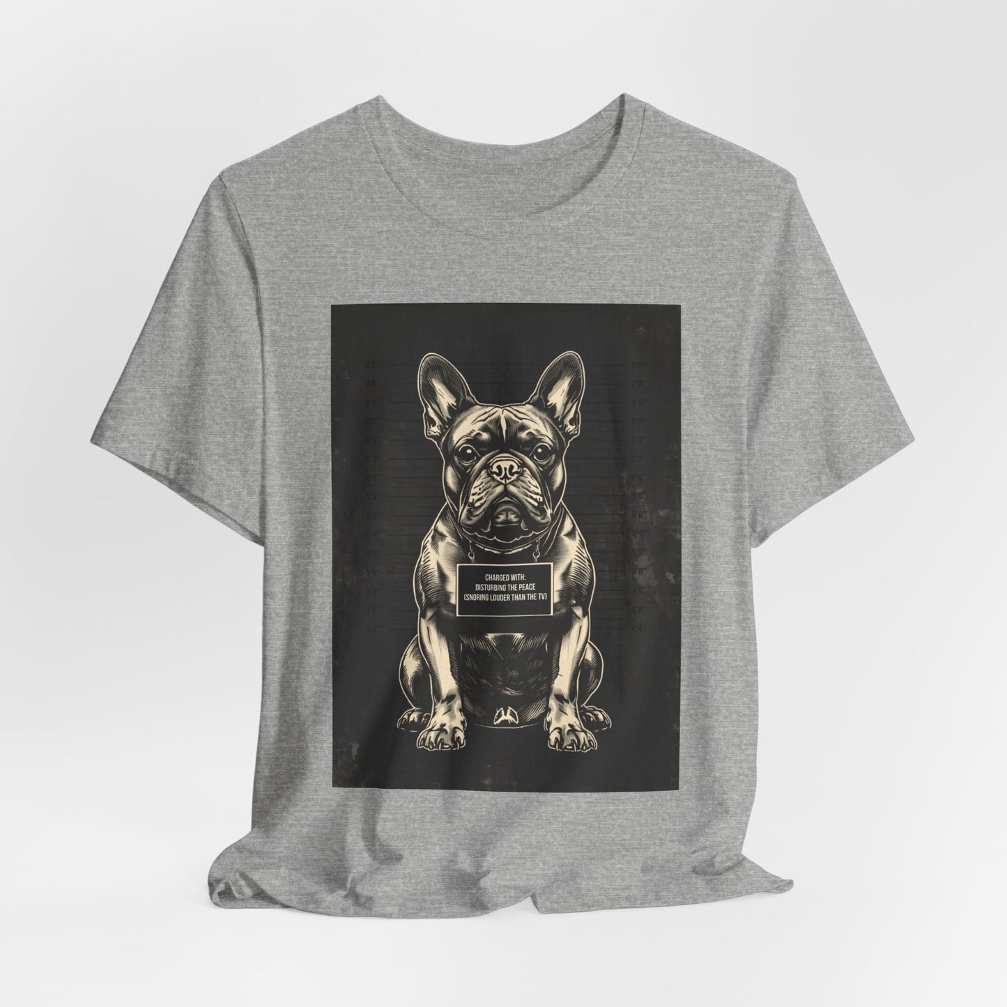 French Bulldog True Crime Night Shift t-shirt, black heather, back view