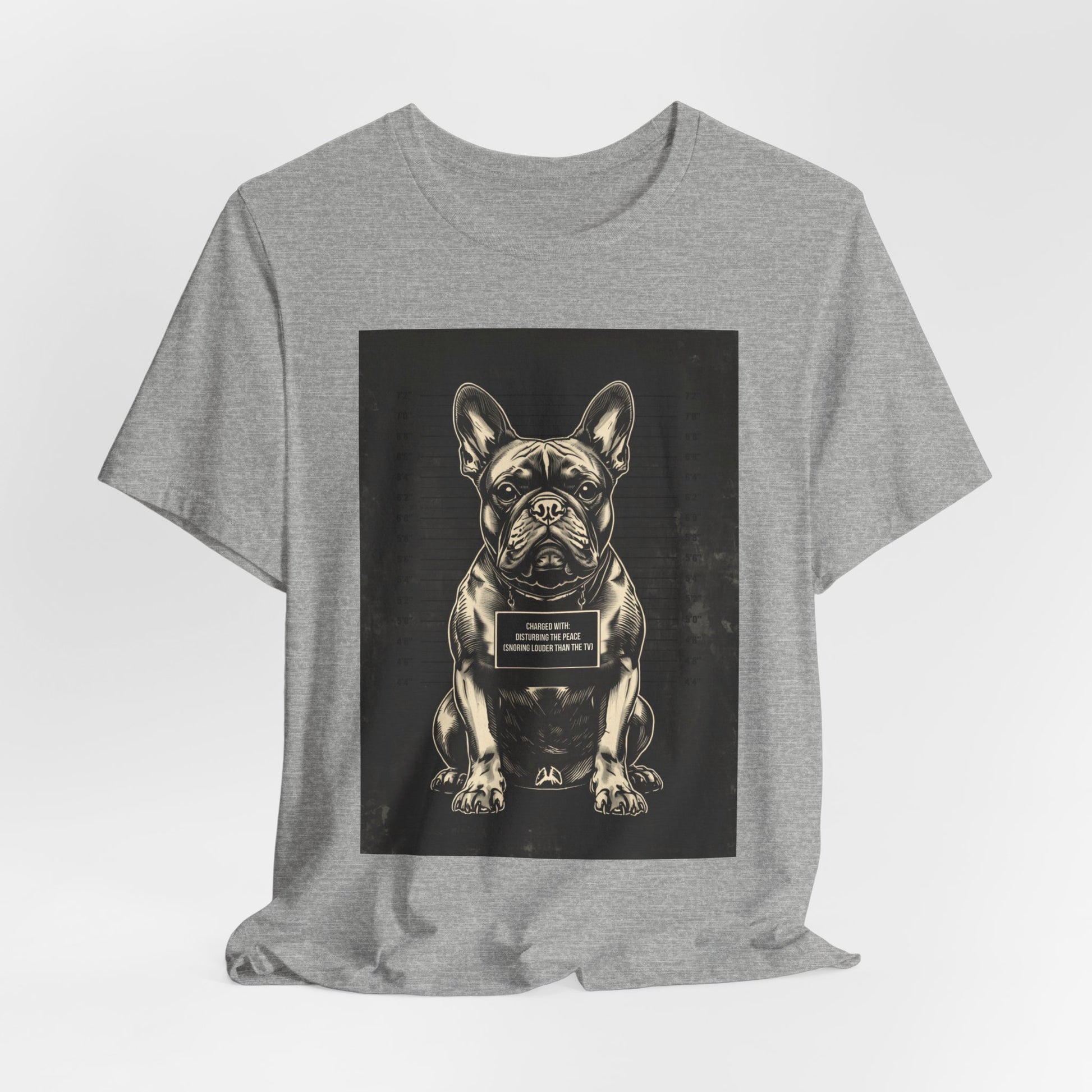 French Bulldog True Crime Night Shift t-shirt, black heather, back view