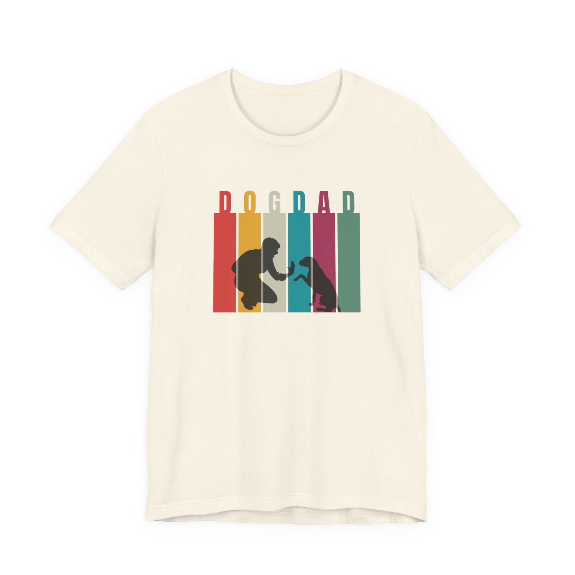Dog Dad T-Shirt in Natural cream — retro colour-block dog dad design