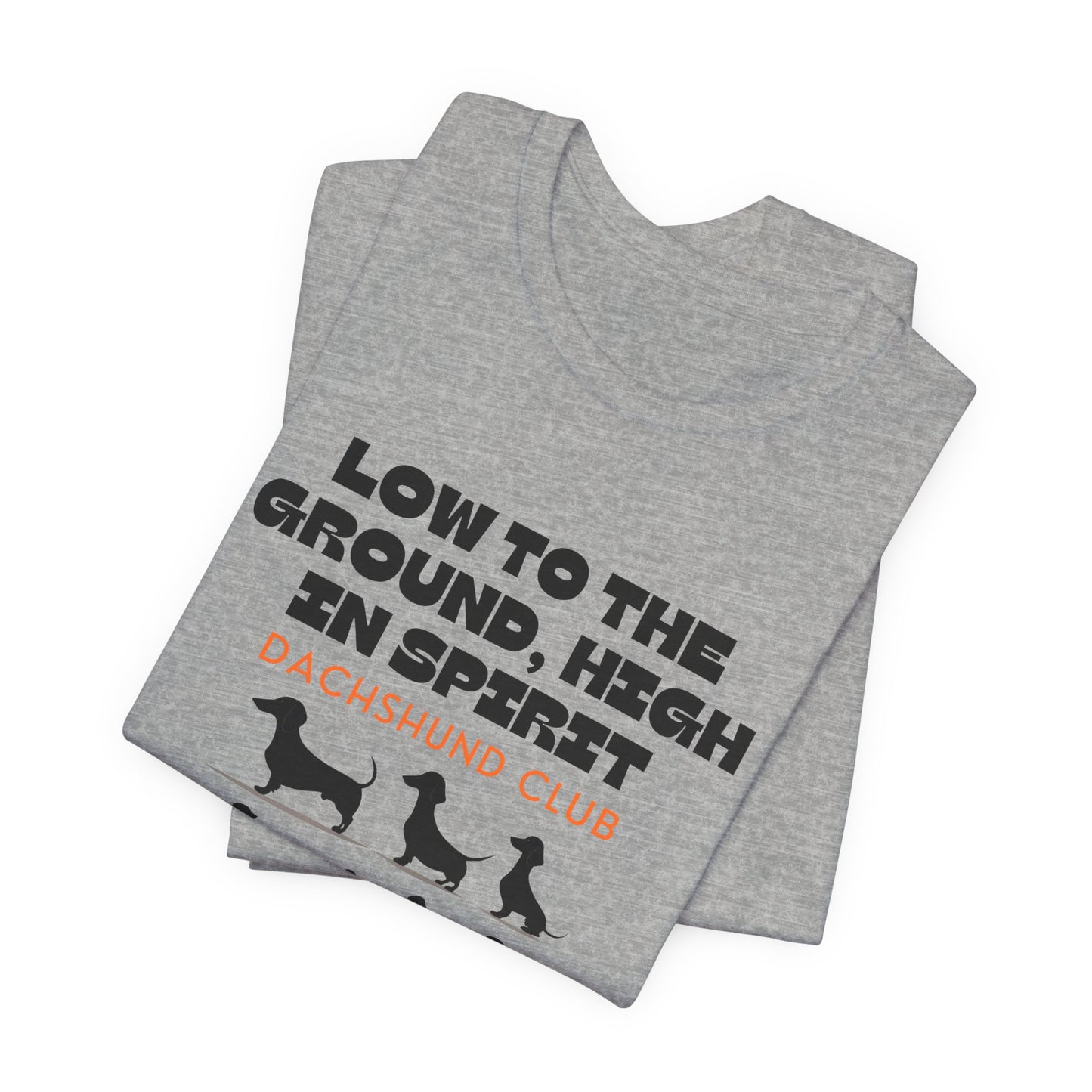 Folded Athletic Heather Dachshund Club t-shirt with sausage dog design