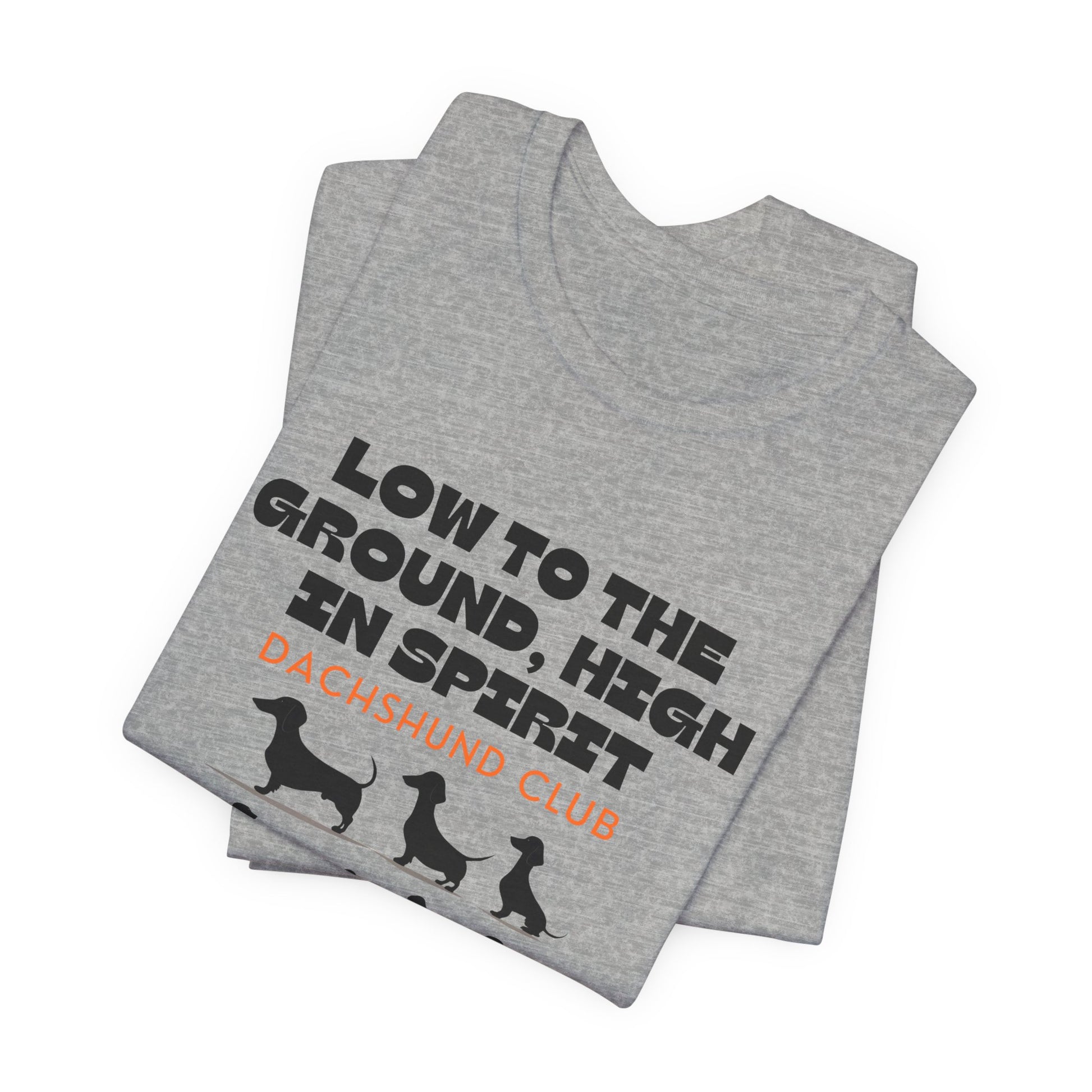 Folded Athletic Heather Dachshund Club t-shirt with sausage dog design