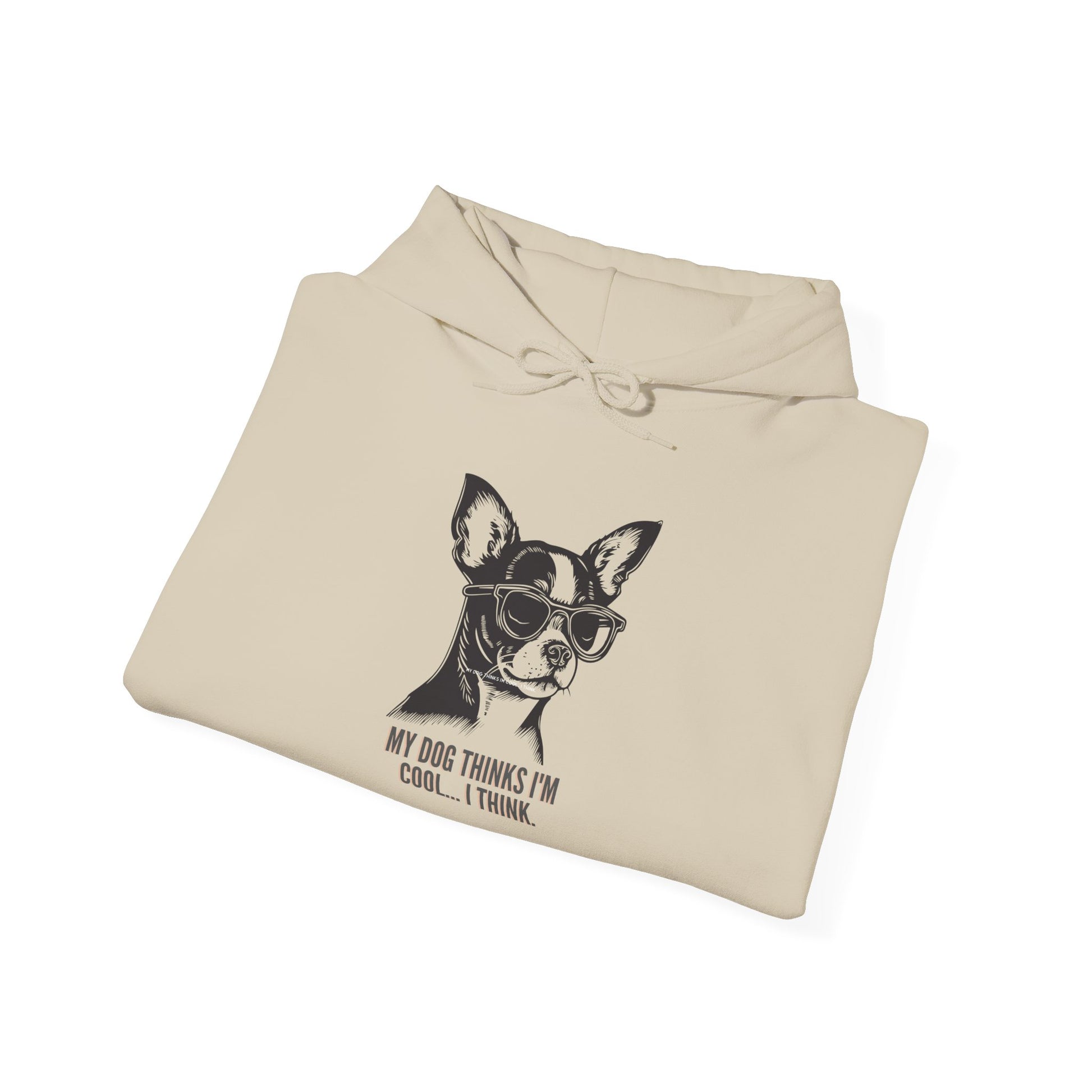 My Dog Thinks I'm Cool hoodie folded flat