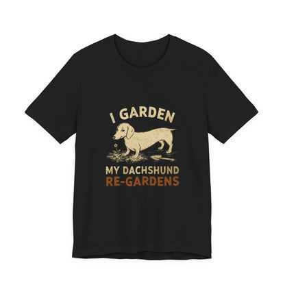 Dachshund gardening tee shown on model