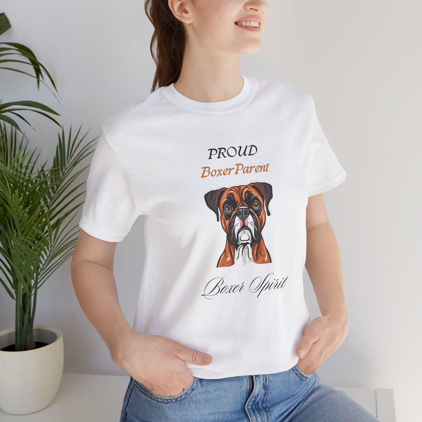 Proud Boxer Parent organic cotton t-shirt front design featuring the Boxer Love artwork