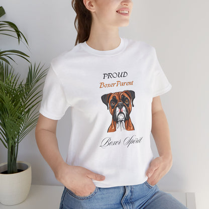 Proud Boxer Parent organic cotton t-shirt front design featuring the Boxer Love artwork