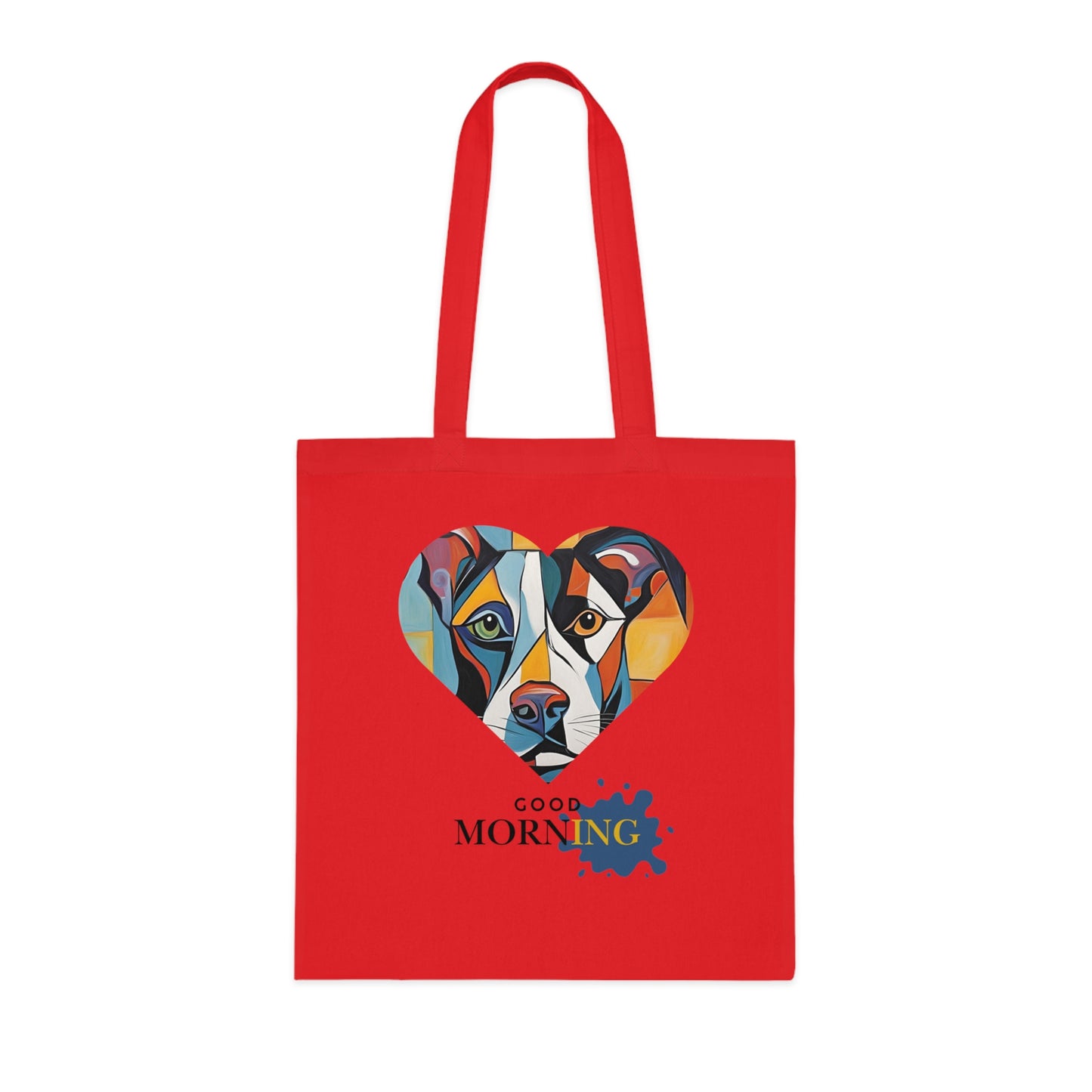 Cotton Tote Bag - Abstract Dog Heart Design with Good Morning Text-Sniffwaggleandwalk™