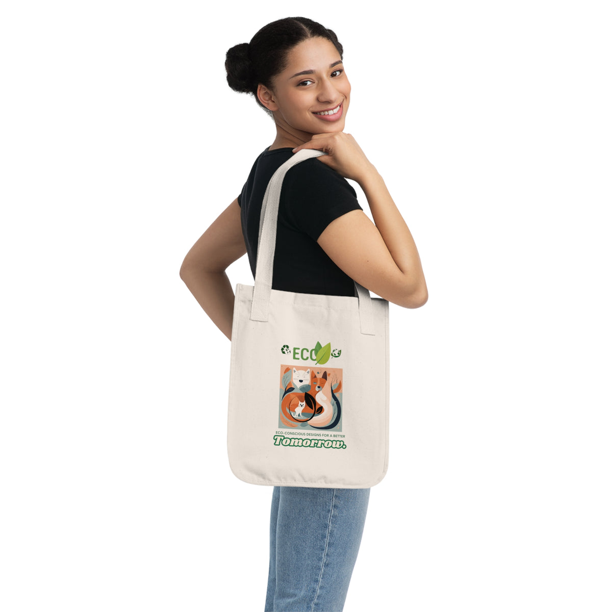 SniffWaggleNWalk™ eco conscious dog and cat organic tote bag in natural cotton — front view