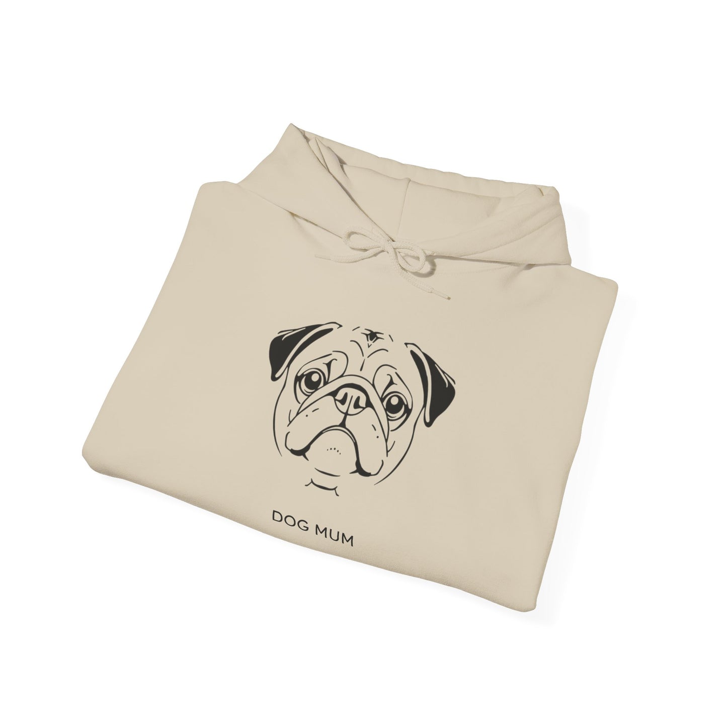 Pug line art Dog Mum hoodie flat lay