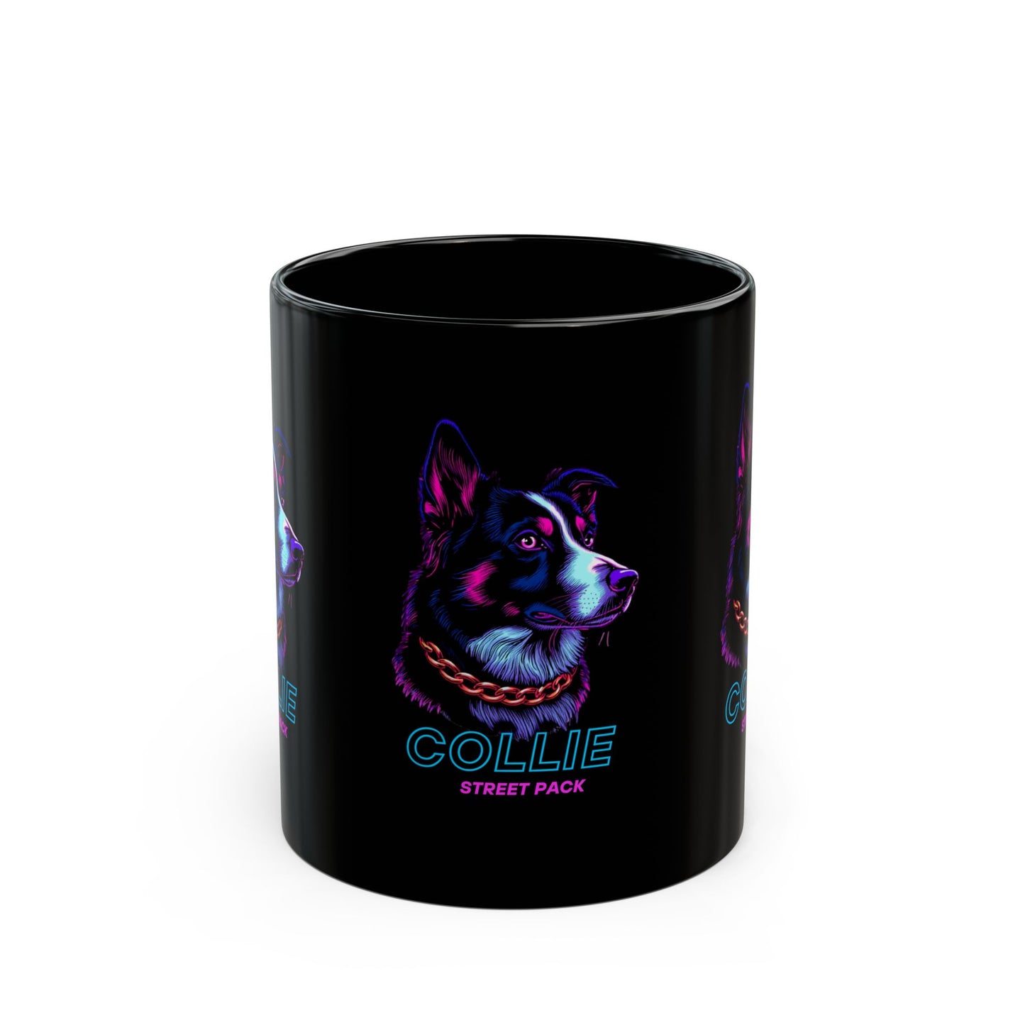 Collie Street Pack Black Mug — Neon Collie Dog Coffee Mug (11oz/15oz)