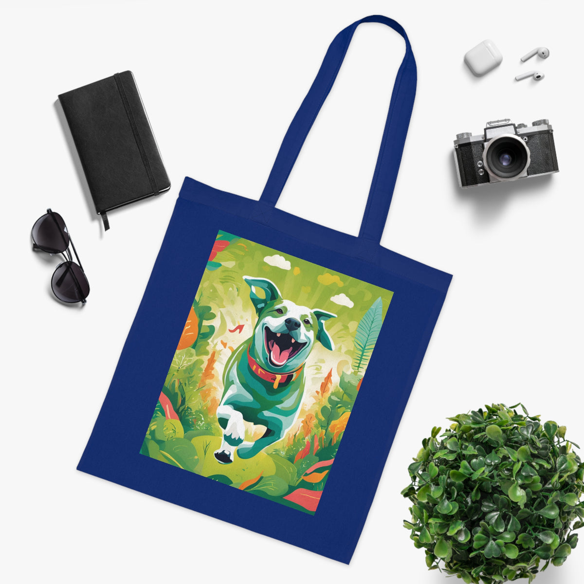 SniffWaggleNWalk™ running dog tote in lime colourway — both sides print visible
