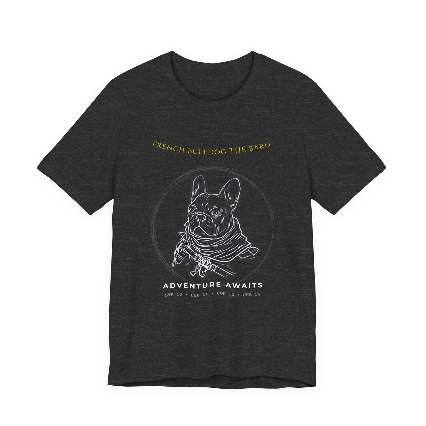 French Bulldog the bard Adventure T-Shirt — "Adventure Awaits" Graphic Tee