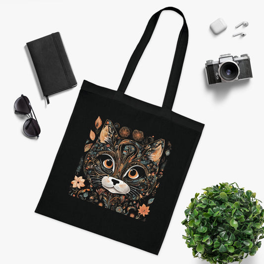 Cat cotton tote bag — interior view showing spacious open compartment