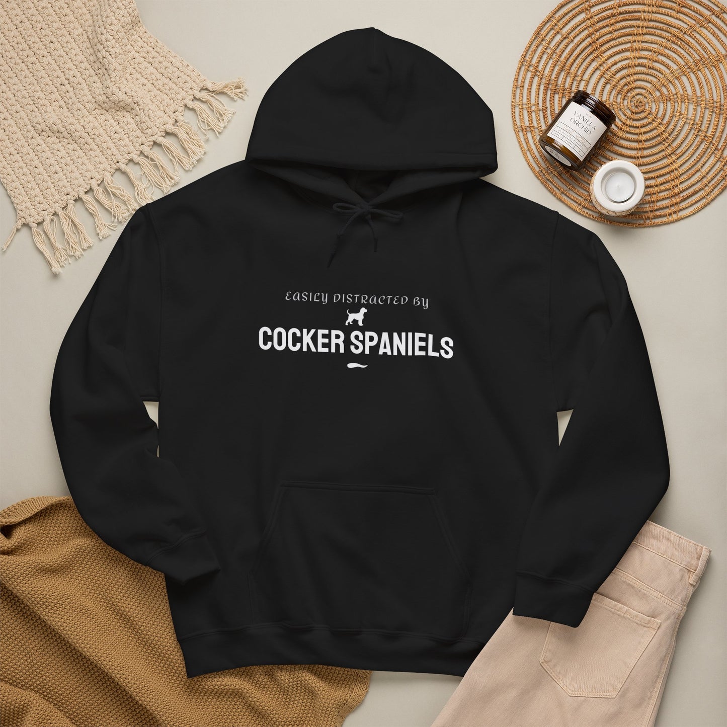 Easily Distracted by Cocker Spaniels Hoodie — Funny Dog Lover Unisex Pullover
