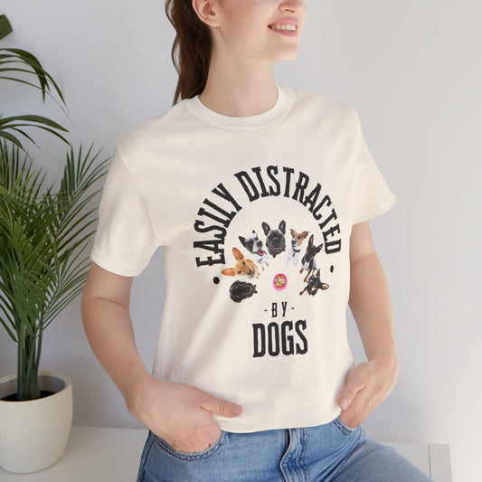 Easily Distracted by Dogs T-Shirt — Natural — size guide — SniffWaggleNWalk™