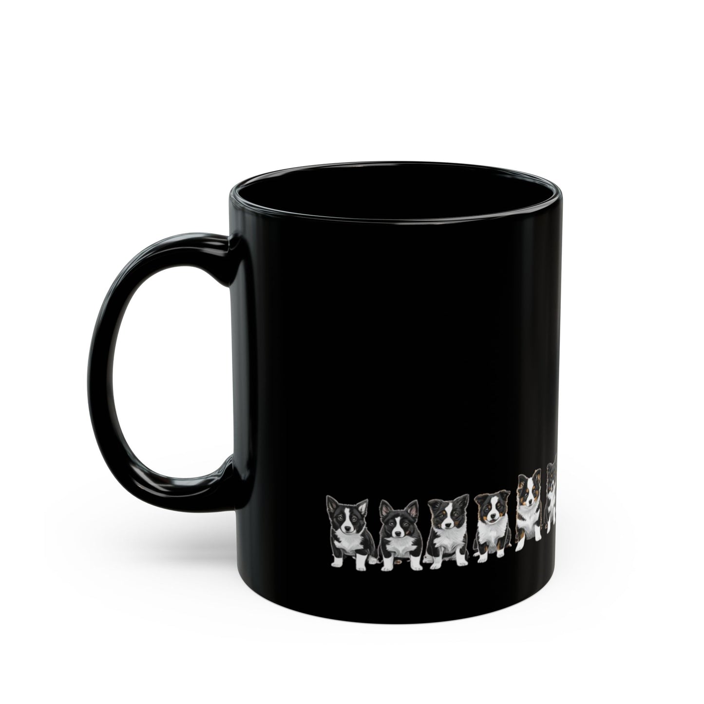 border collie Lineup Black Coffee Mug — Cute border collie Pattern (11oz & 15oz)