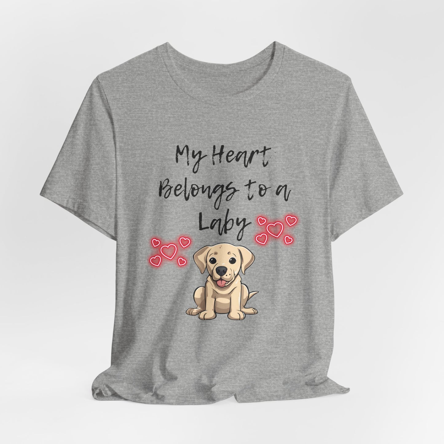 My Heart Belongs to a Laby Labrador t-shirt in Athletic Heather, hanging front view