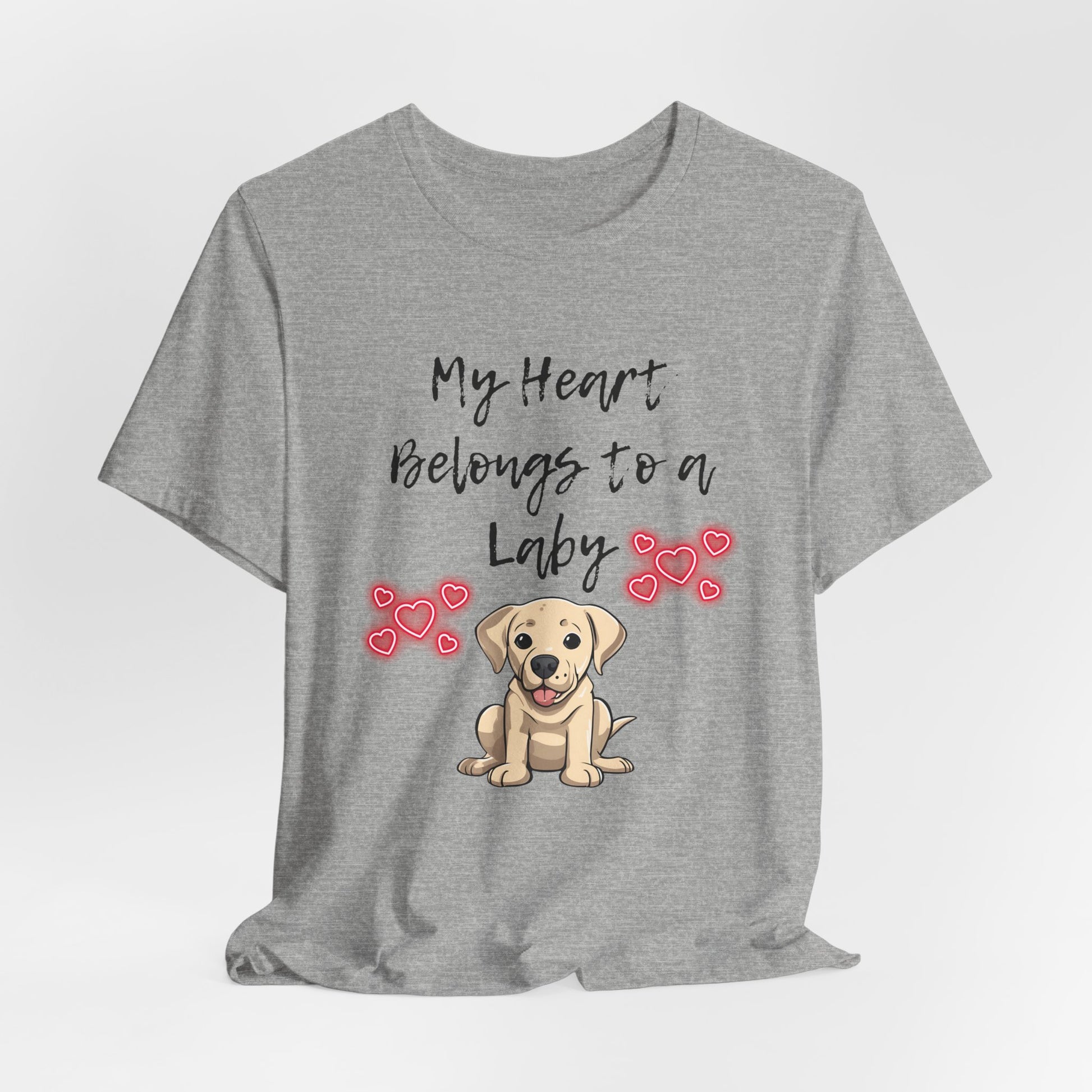 My Heart Belongs to a Laby Labrador t-shirt in Athletic Heather, hanging front view