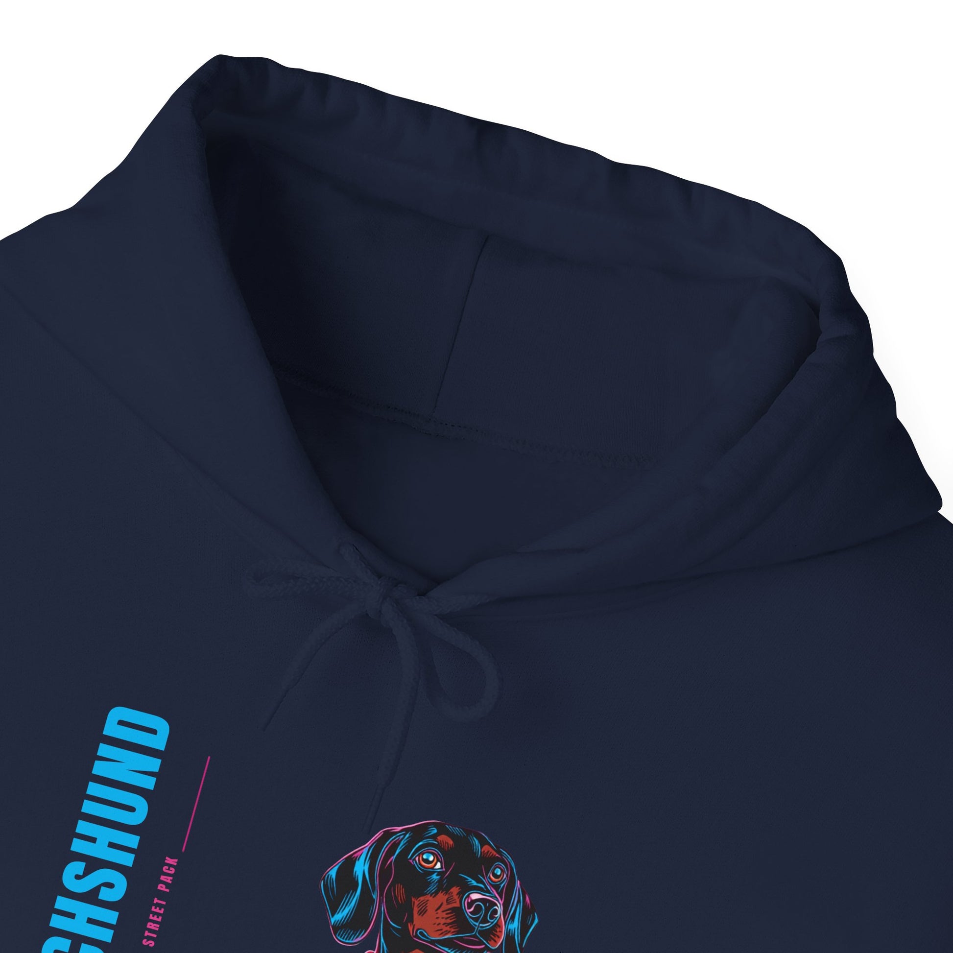 Maroon Dachshund streetwear hoodie with neon graphic
