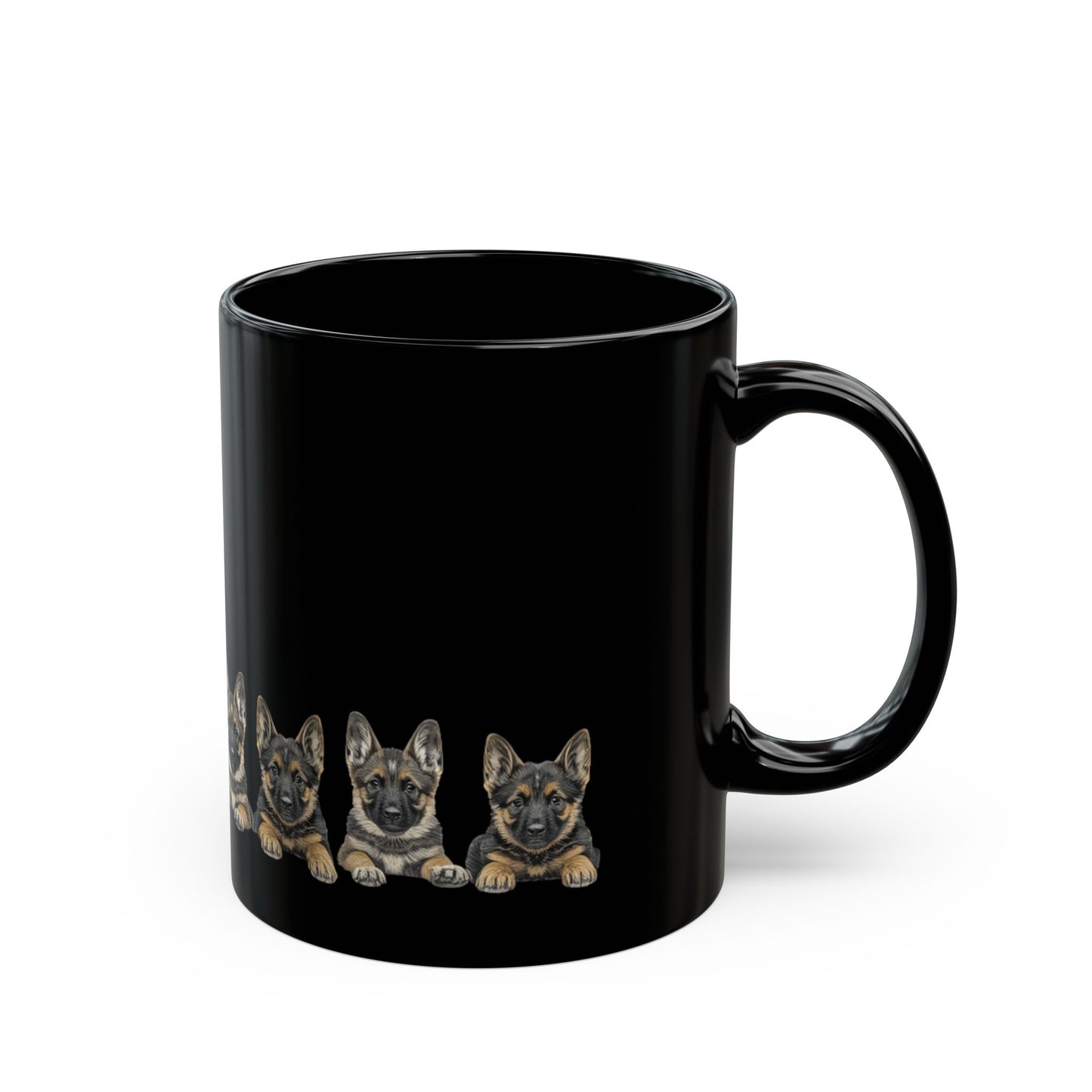 German Shepherd Puppy Line Black Coffee Mug — Cute Dog Lover Gift (11oz/15oz)