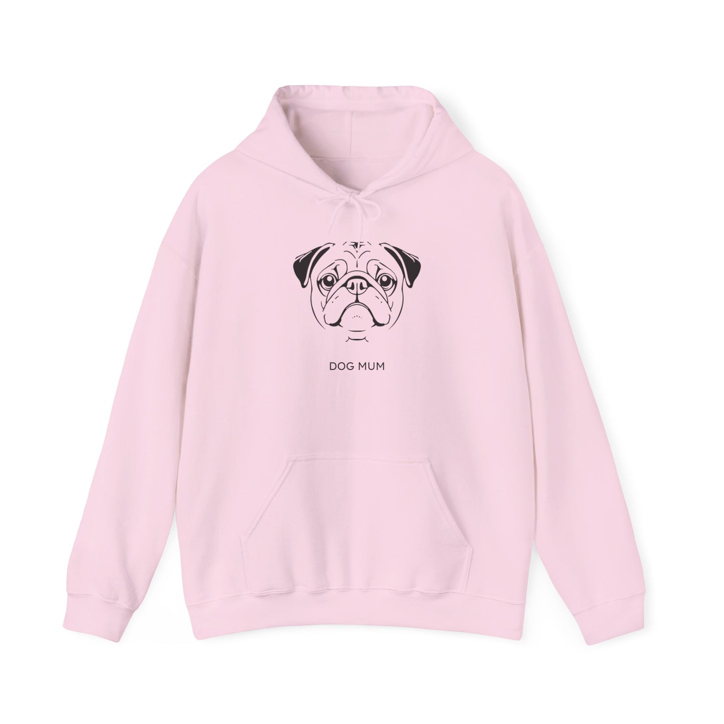 Pug Dog Mum hoodie close-up of chest print