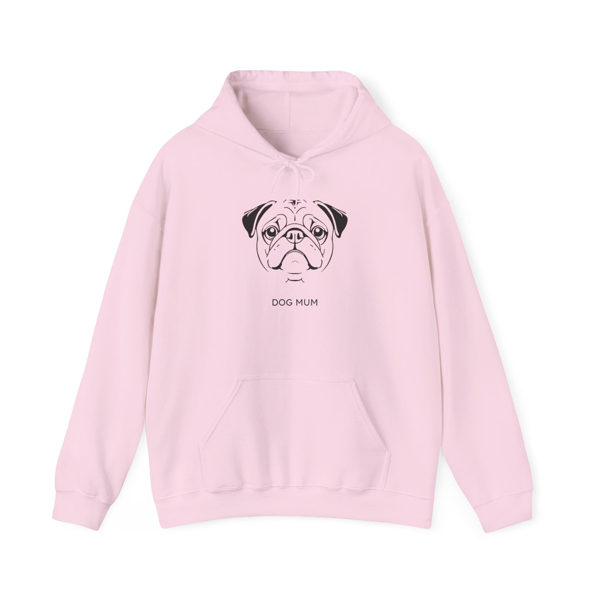 Pug Dog Mum hoodie close-up of chest print