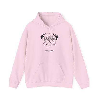 Pug Dog Mum hoodie close-up of chest print