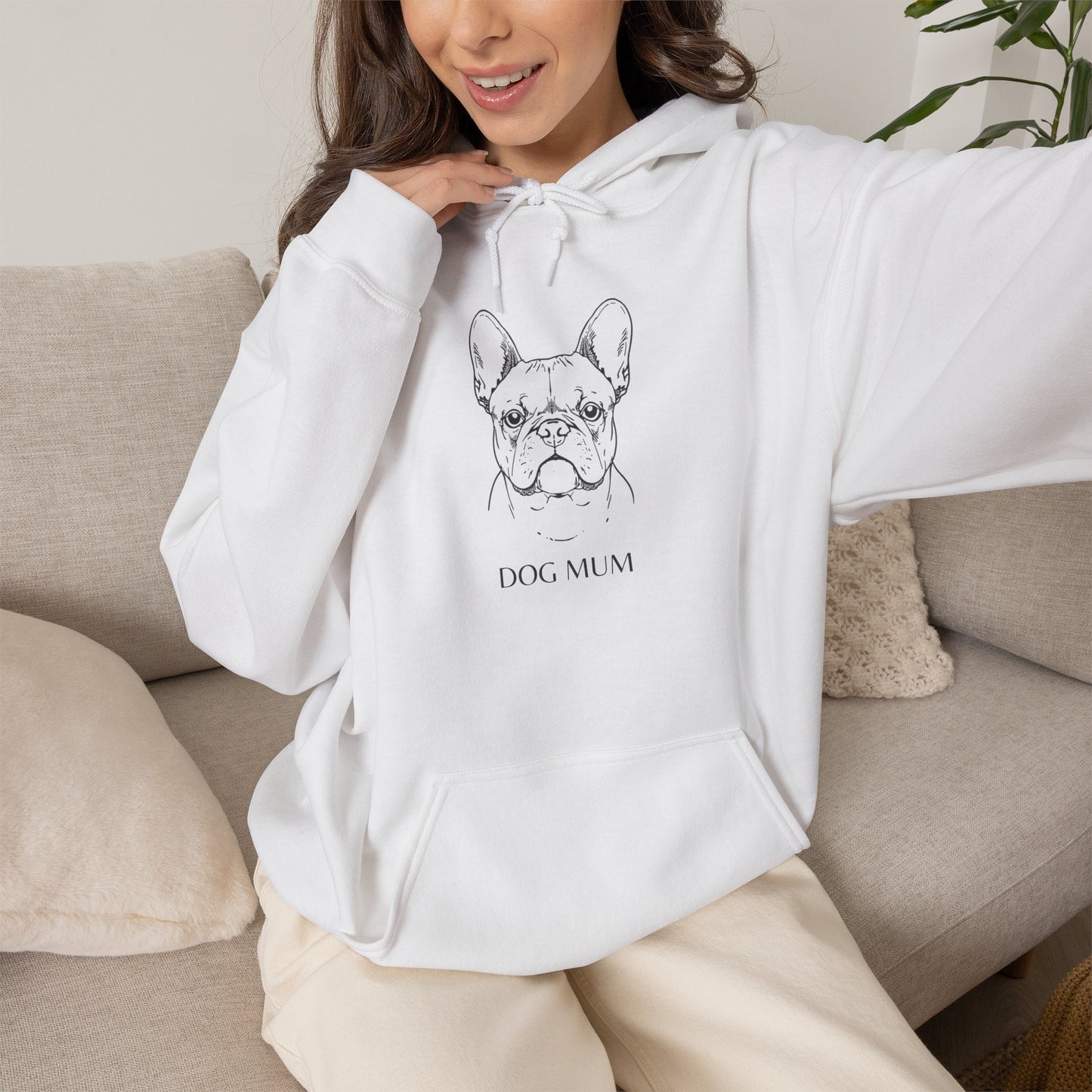 French Bulldog Mom Hoodie — Minimal Line Art "Dog Mom" Pullover