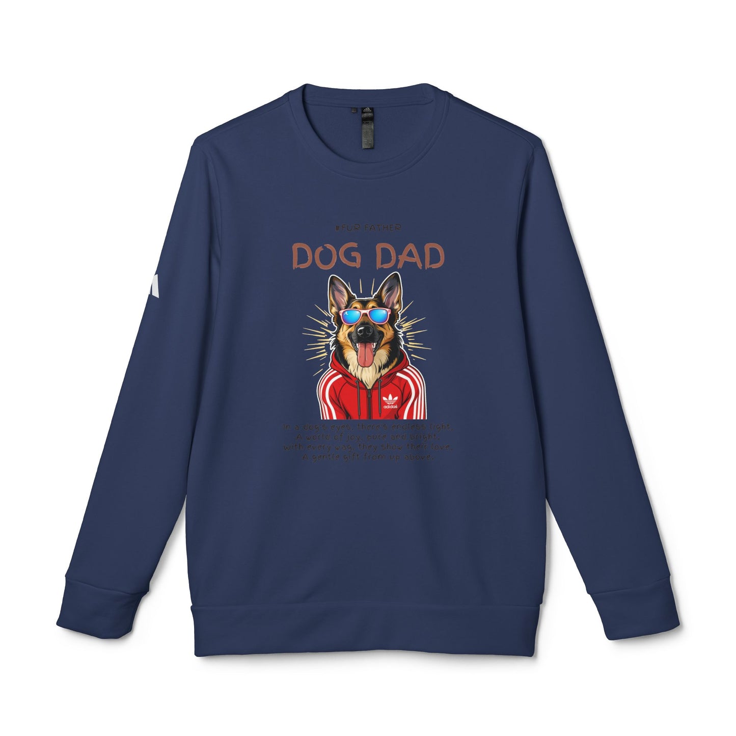 Dog Dad Adidas A434 T-Shirt — White — print detail — SniffWaggleNWalk™