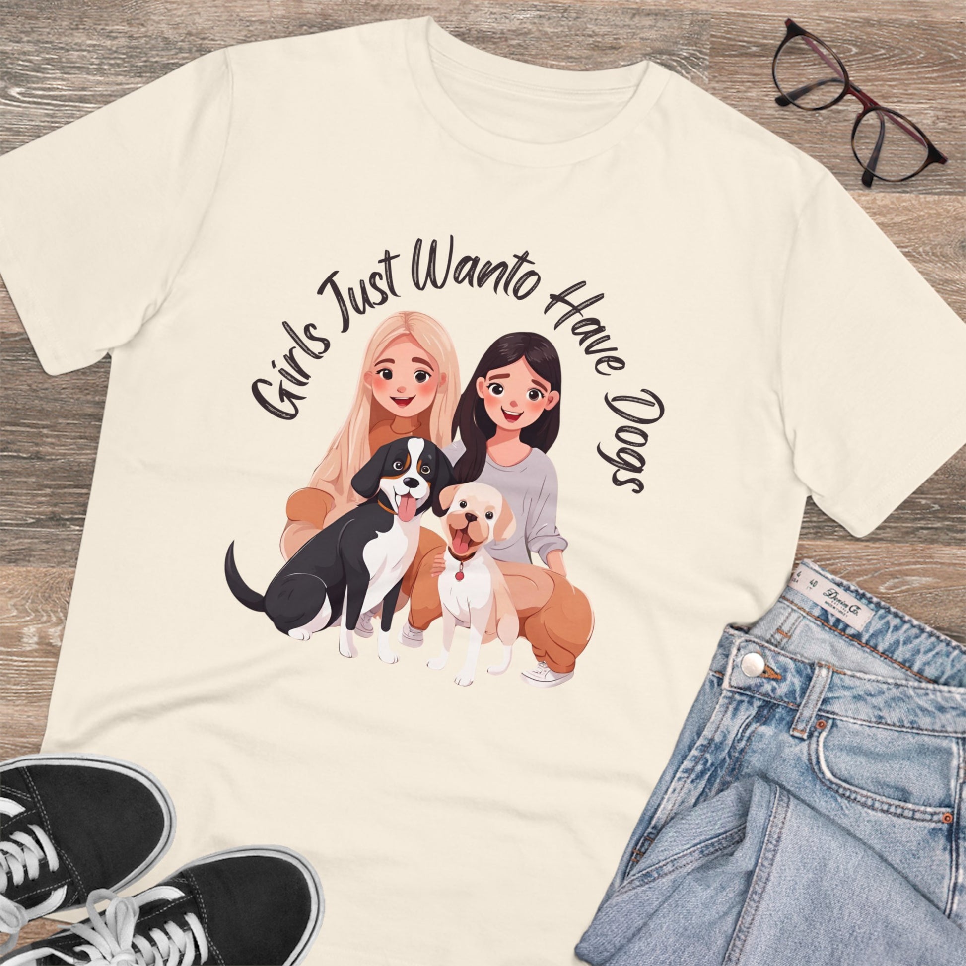 "GIRLS JUST WANTO HAVE DOGS" Organic T-shirt - Unisex - Sniff Waggle And Walk