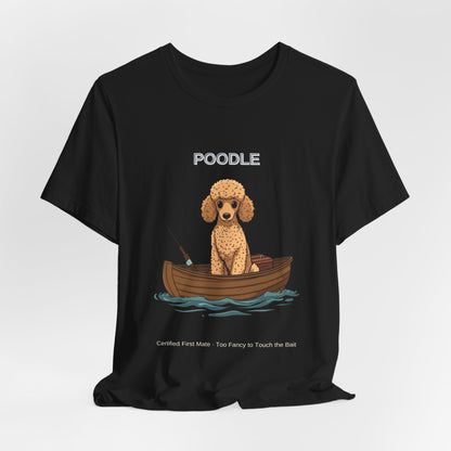 Poodle Fishing Buddy t-shirt worn by model, lifestyle shot