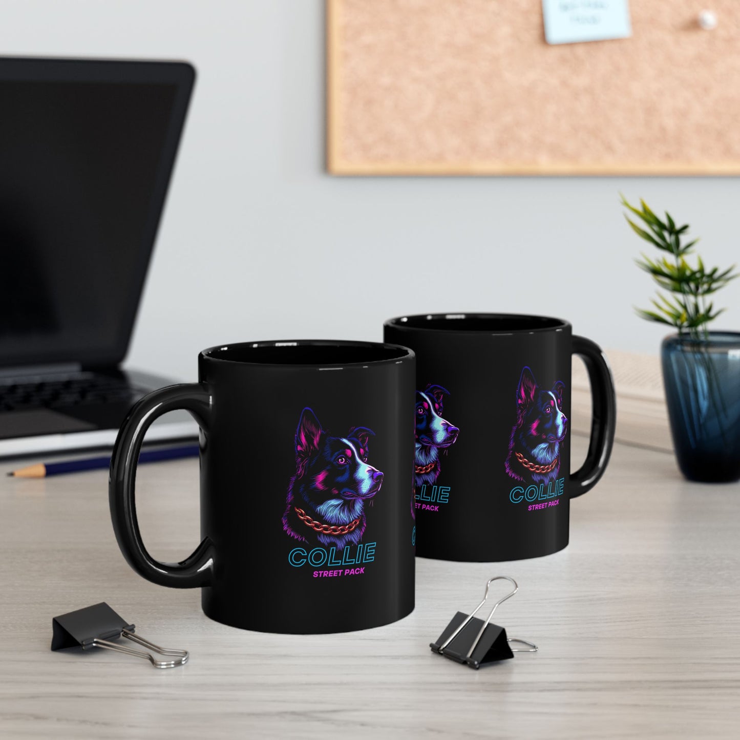 Collie Street Pack Black Mug — Neon Collie Dog Coffee Mug (11oz/15oz)