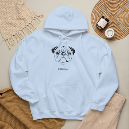 Pug Dog Mum hoodie lifestyle photo, light colour