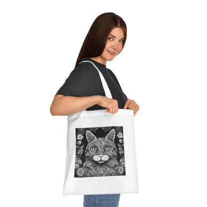 Black & White Cat Design Cotton Tote – Eco-Friendly & Stylish Carry-All!-Sniffwaggleandwalk™