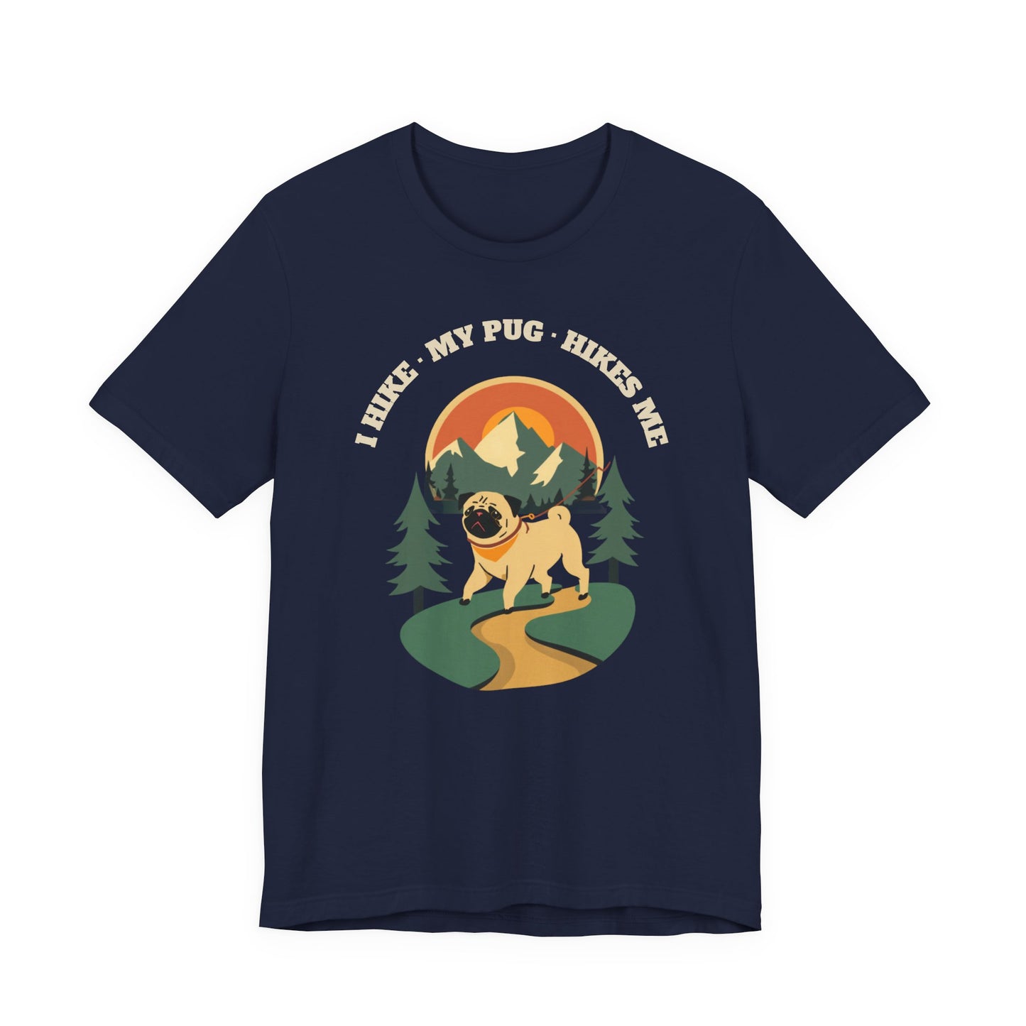 Dark grey heather pug hiking tee front view