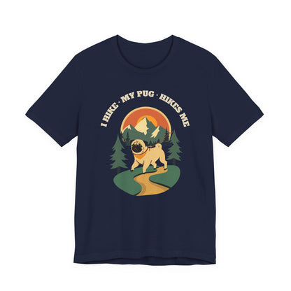 Dark grey heather pug hiking tee front view