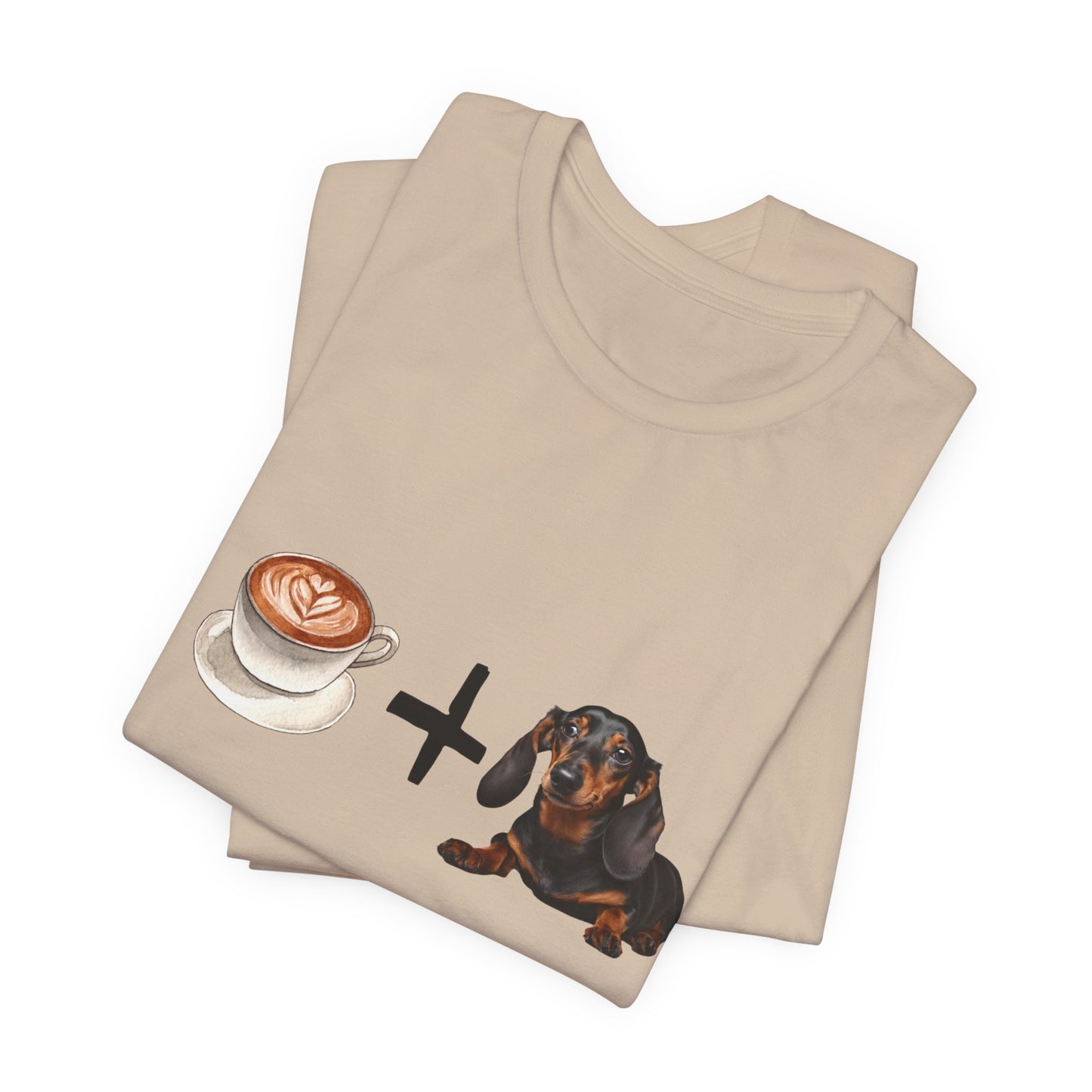 Coffee and Dachshunds T-Shirt — Gold — flat lay — SniffWaggleNWalk™